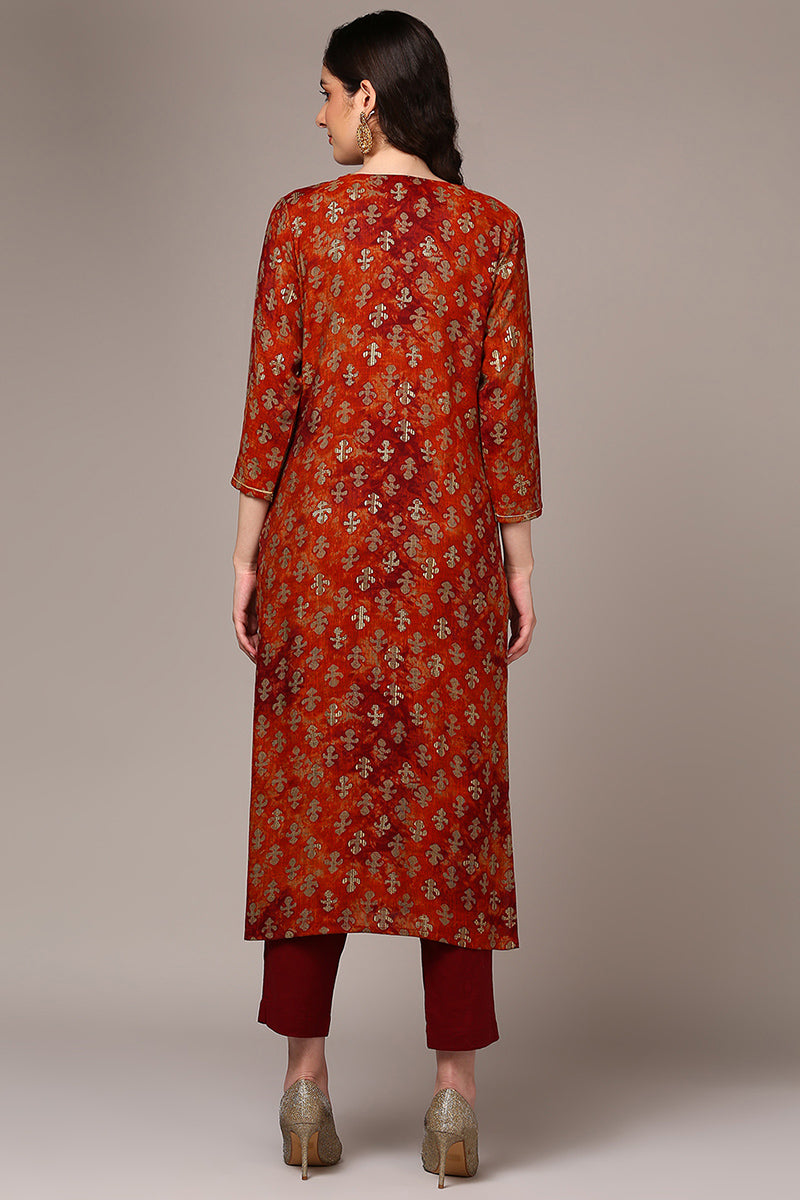 Plus Size Orange Viscose Rayon Embroidered Kurta VCK9522