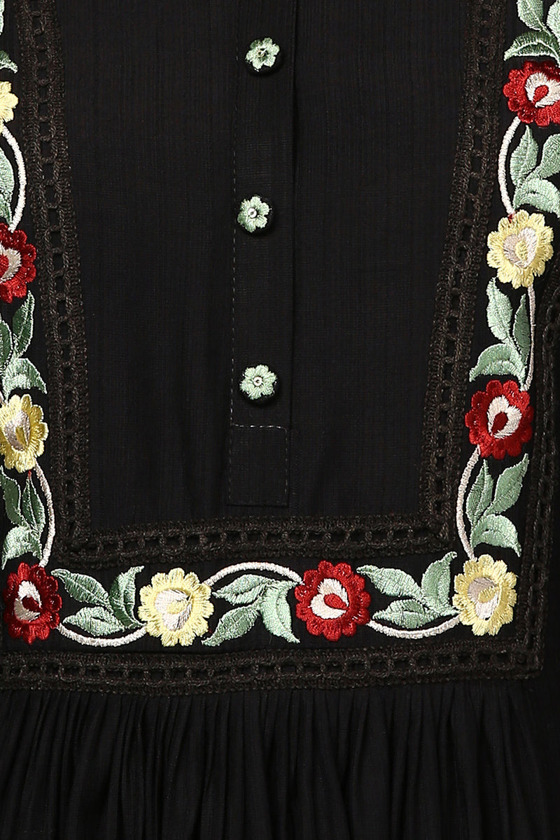 Black Viscose Rayon Embroidered Flared Kurta VCK9535