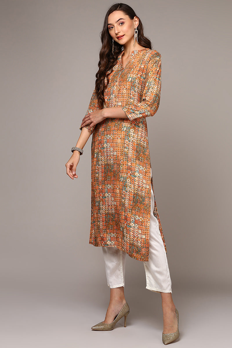 Orange Viscose Rayon Abstract Straight Kurta VCK9541