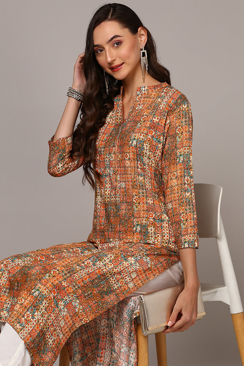 Orange Viscose Rayon Abstract Straight Kurta VCK9541