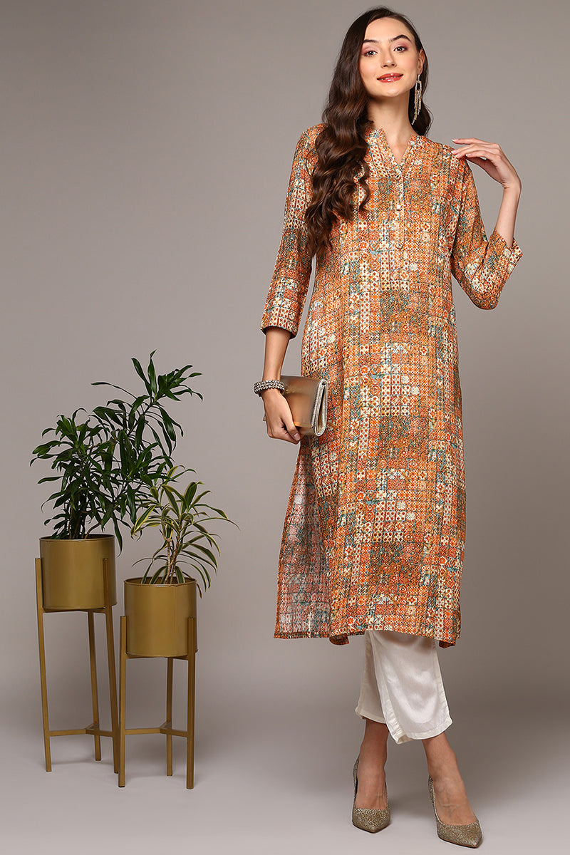 Orange Viscose Rayon Abstract Straight Kurta VCK9541