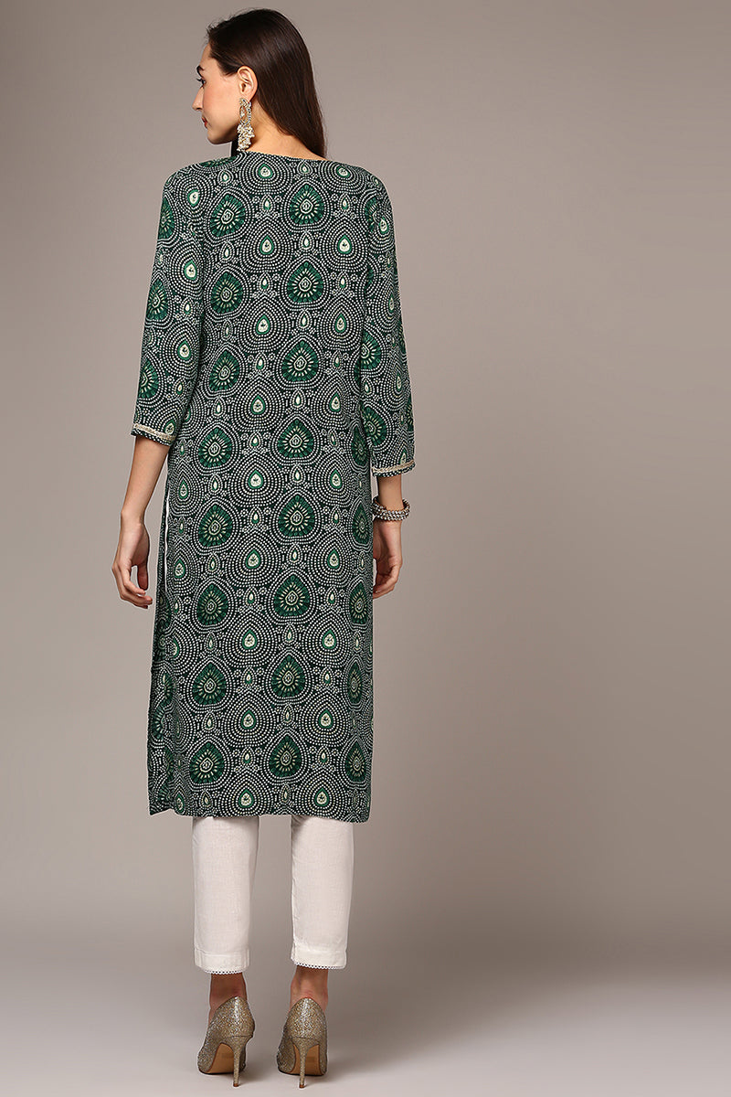 Green Viscose Rayon Bandhani Straight Kurta VCK9547