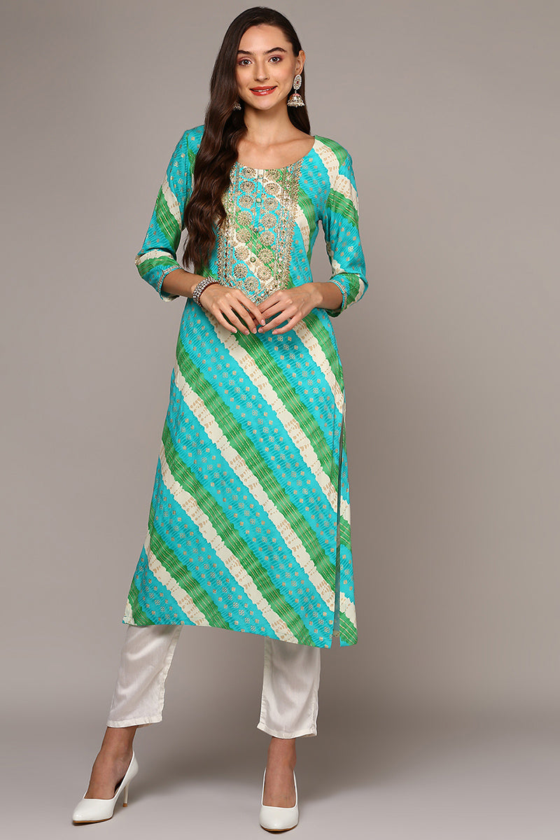 Blue Viscose Rayon Leheriya Straight Kurta VCK9556