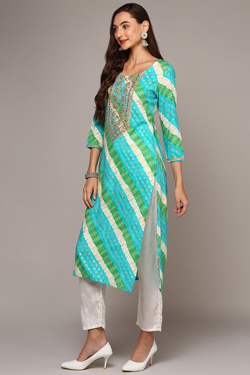 Blue Viscose Rayon Leheriya Straight Kurta VCK9556