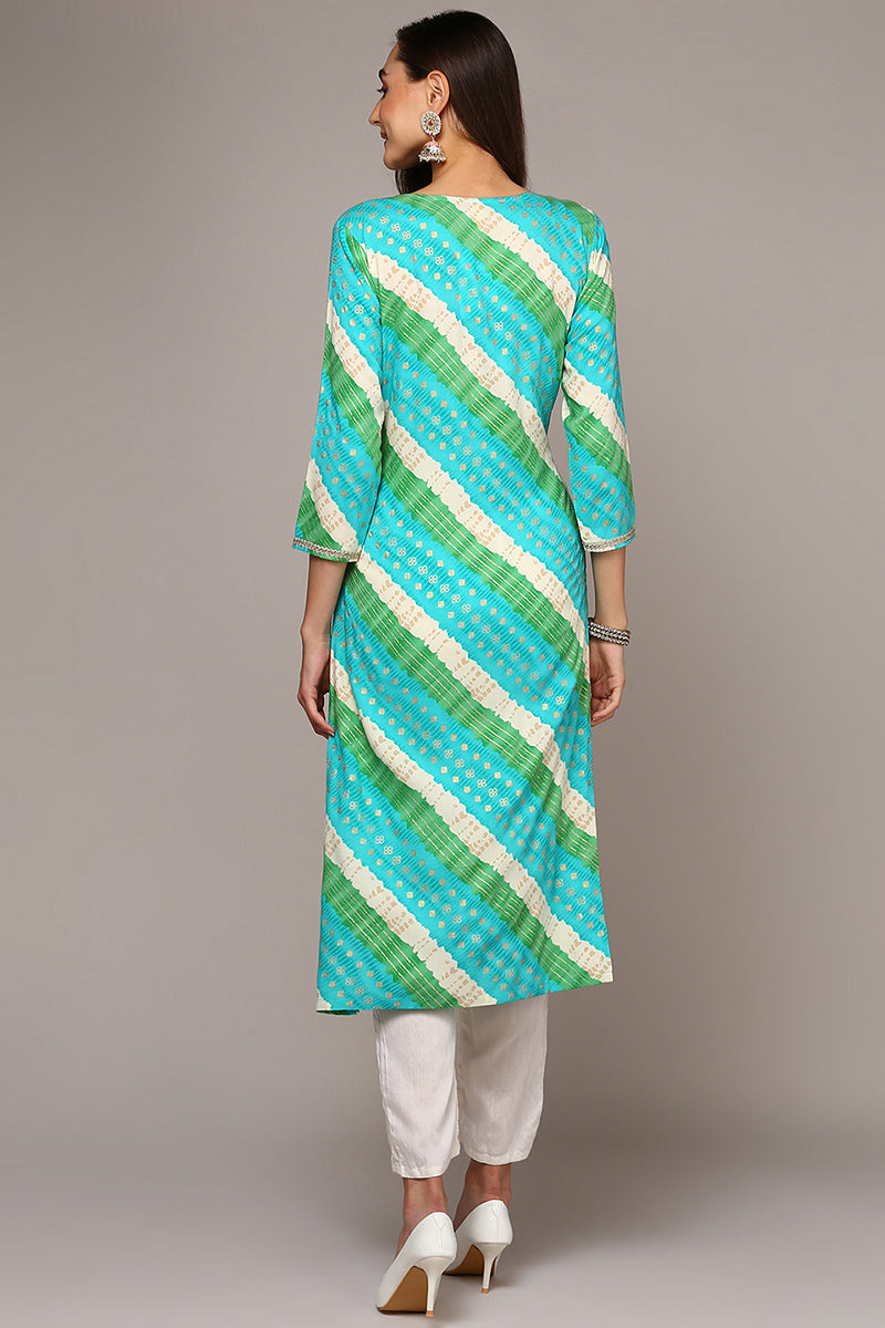 Blue Viscose Rayon Leheriya Straight Kurta VCK9556