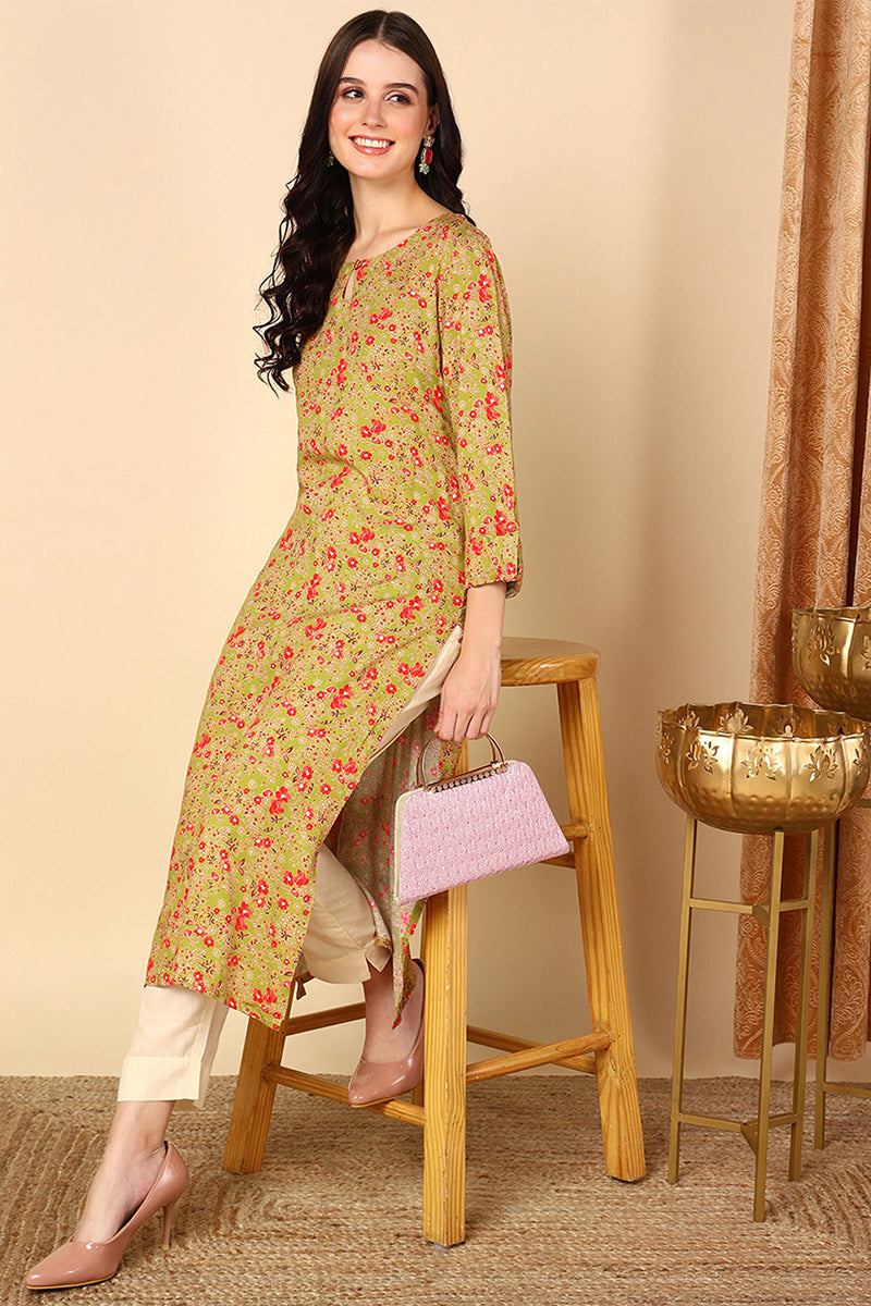 Plus Size Mustard Yellow Viscose Rayon Ethnic Motifs Straight Kurta VCK9559