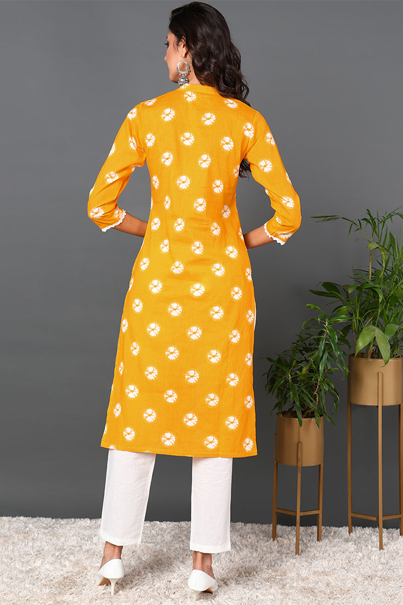 Plus Size Yellow Cotton Embroidered Ethnic Motifs Straight Kurta VCK9567