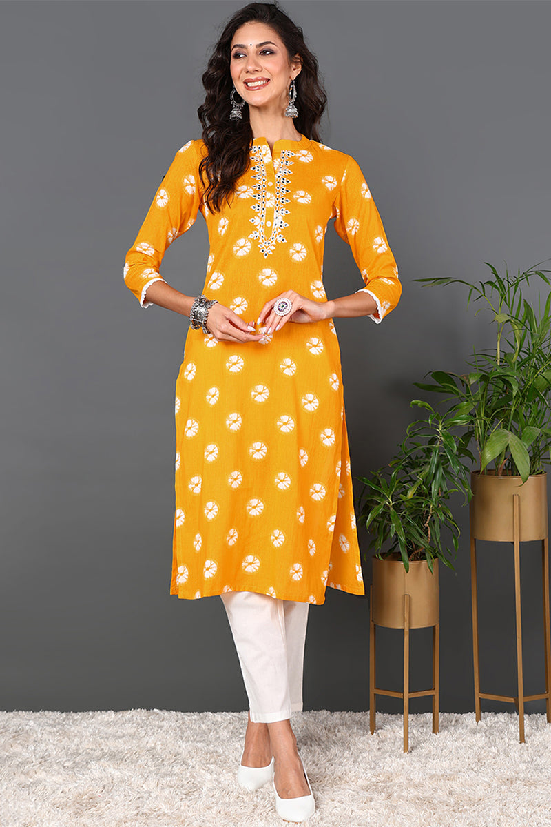 Plus Size Yellow Cotton Embroidered Ethnic Motifs Straight Kurta VCK9567