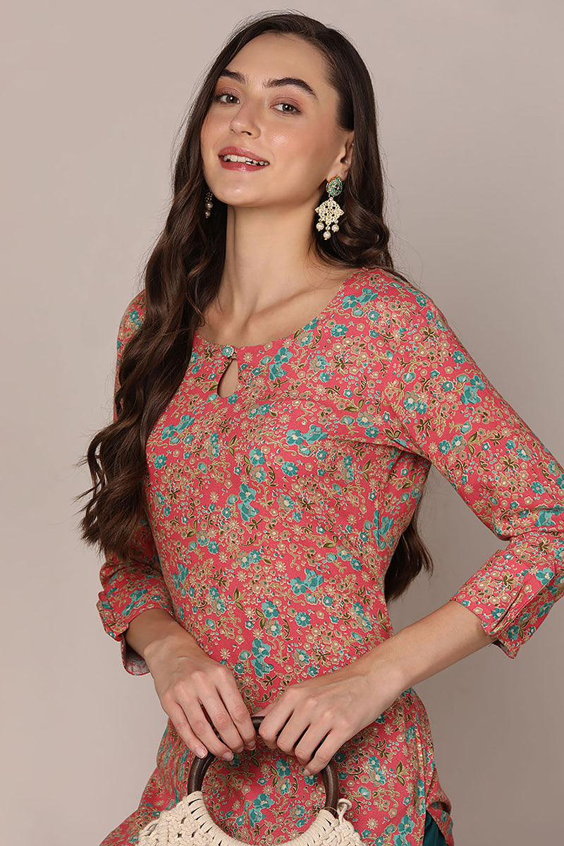 Pink Viscose Rayon Floral Printed Straight Kurta VCK9599