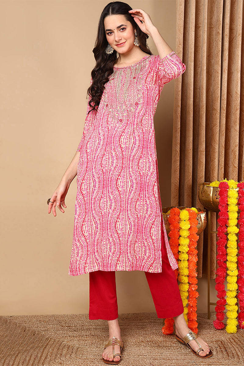 Pink Viscose Rayon Abstract Printed Straight Kurta VCK9620