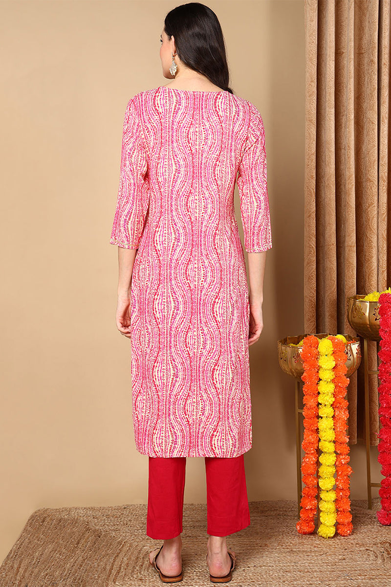 Plus Size Pink Viscose Rayon Abstract Printed Straight Kurta VCK9620