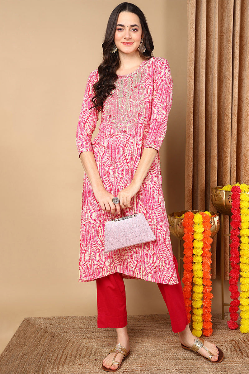 Plus Size Pink Viscose Rayon Abstract Printed Straight Kurta VCK9620