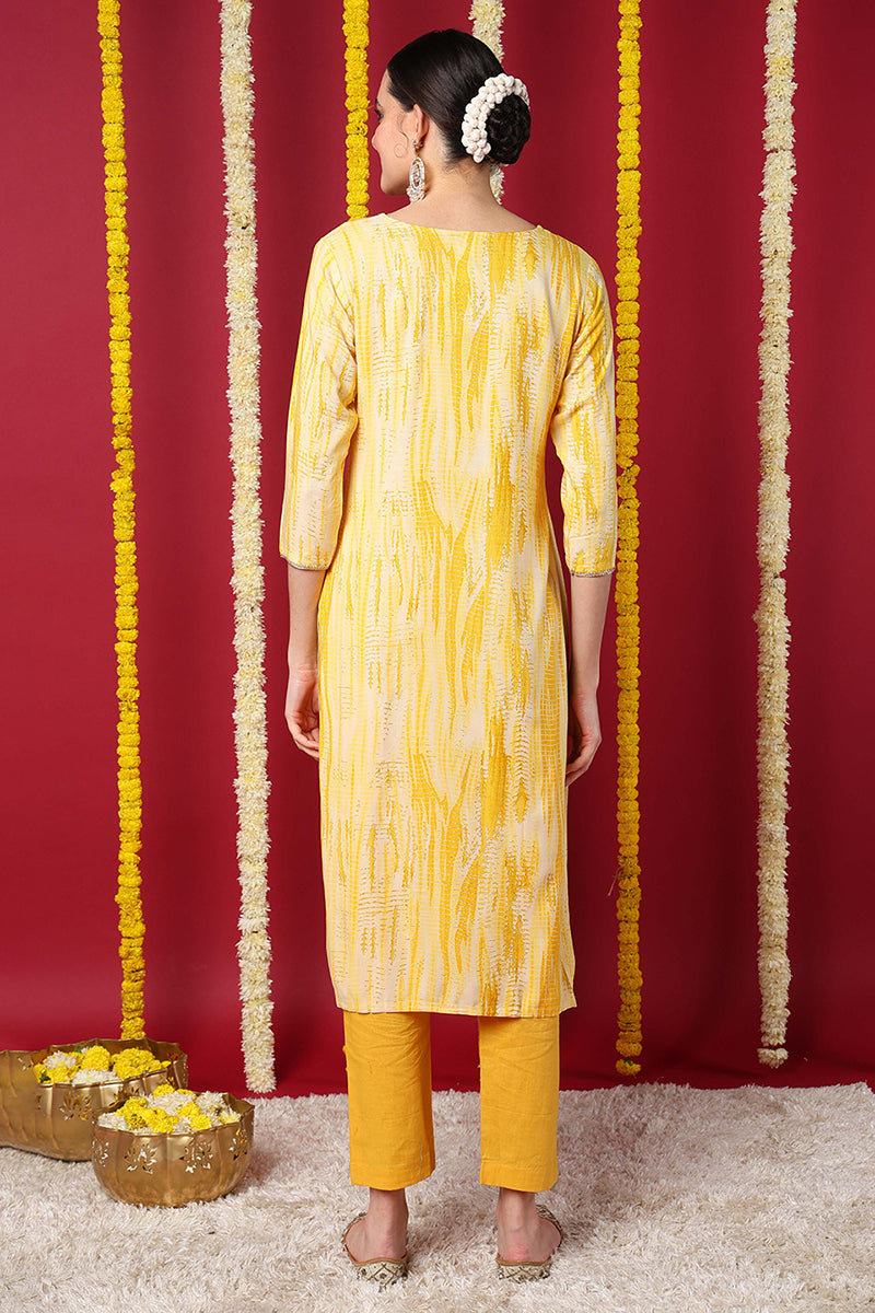 Yellow Viscose Rayon Abstract Printed Straight Kurta VCK9632