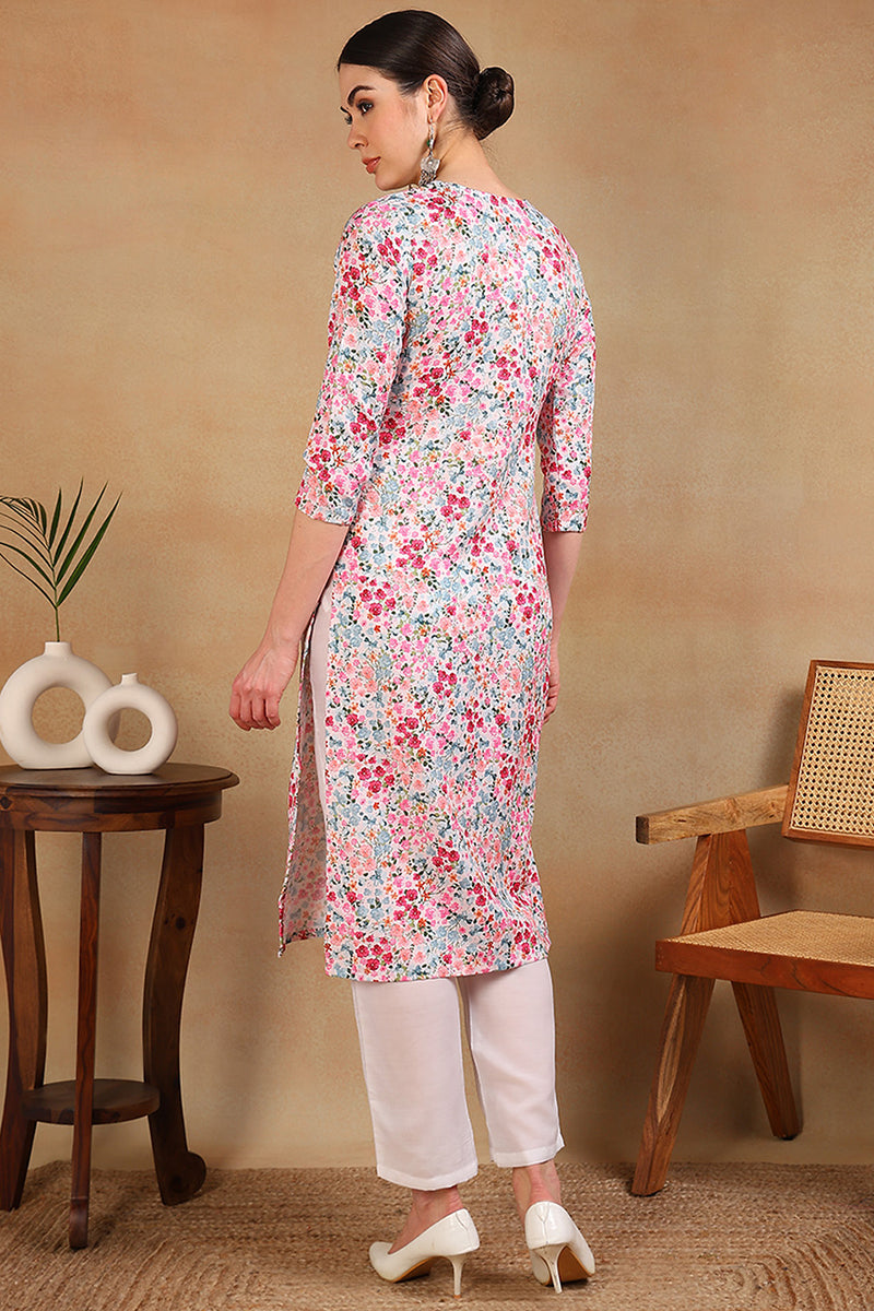 Multi Color Cotton Blend Embroidered Floral Printed Straight Kurta VCK9755