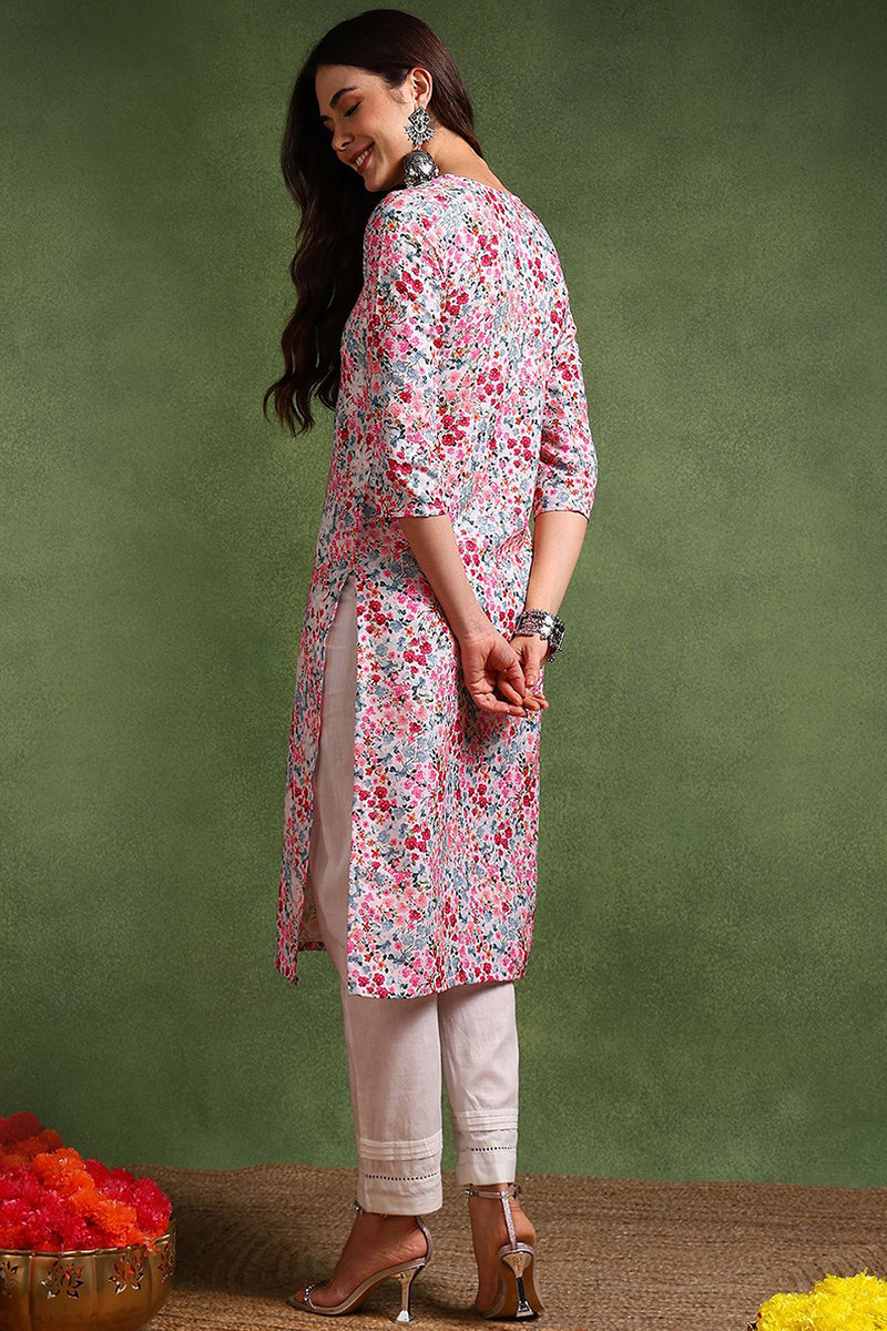 Multi Color Cotton Blend Embroidered Floral Printed Straight Kurta VCK9755