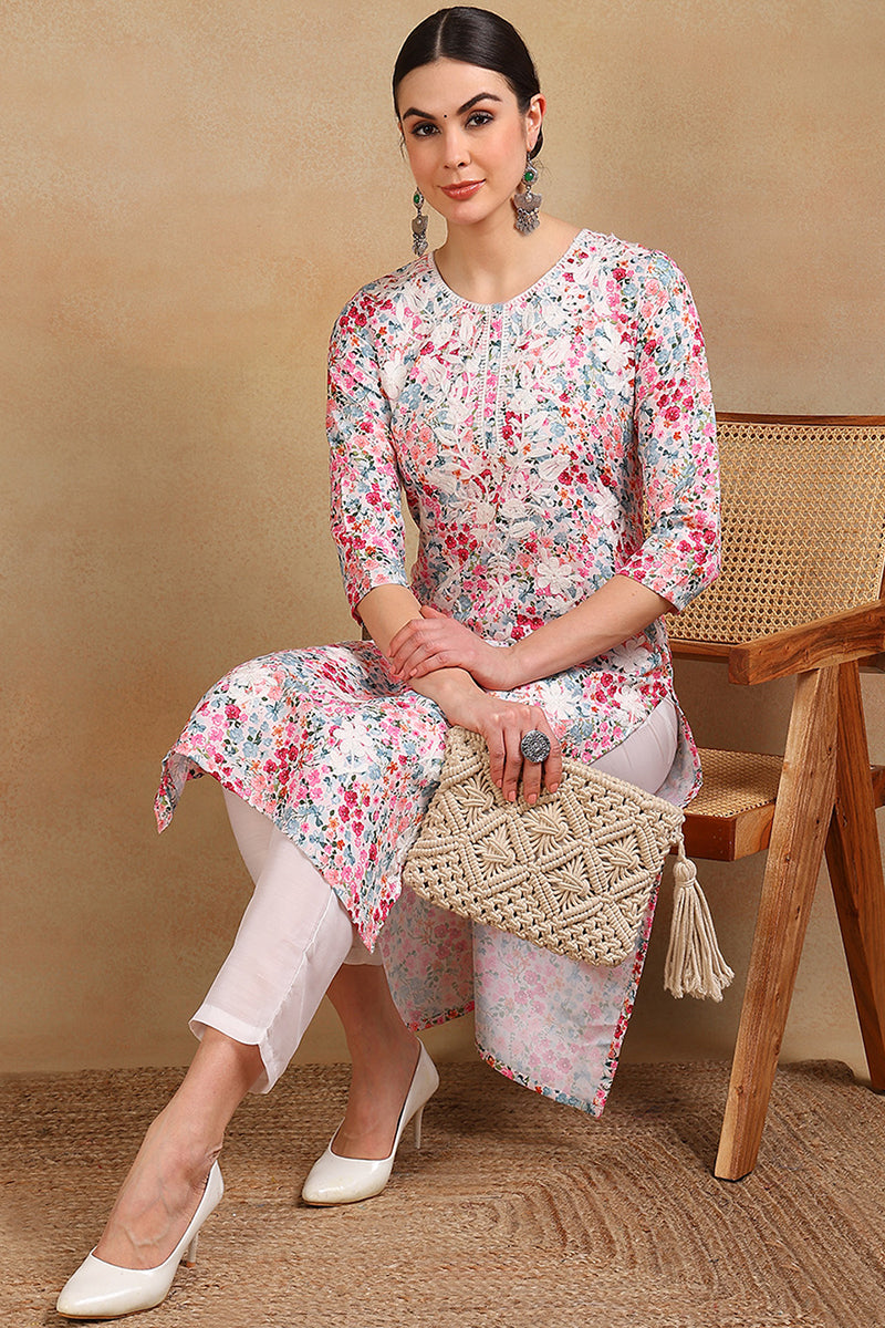 Multi Color Cotton Blend Embroidered Floral Printed Straight Kurta VCK9755