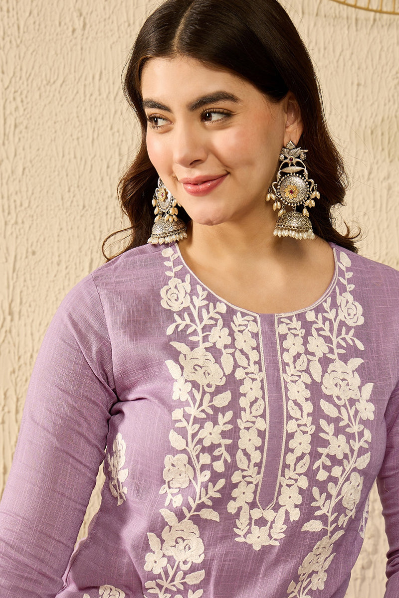 Lavender Viscose Rayon Solid Embroidered Straight Kurta VCK9787