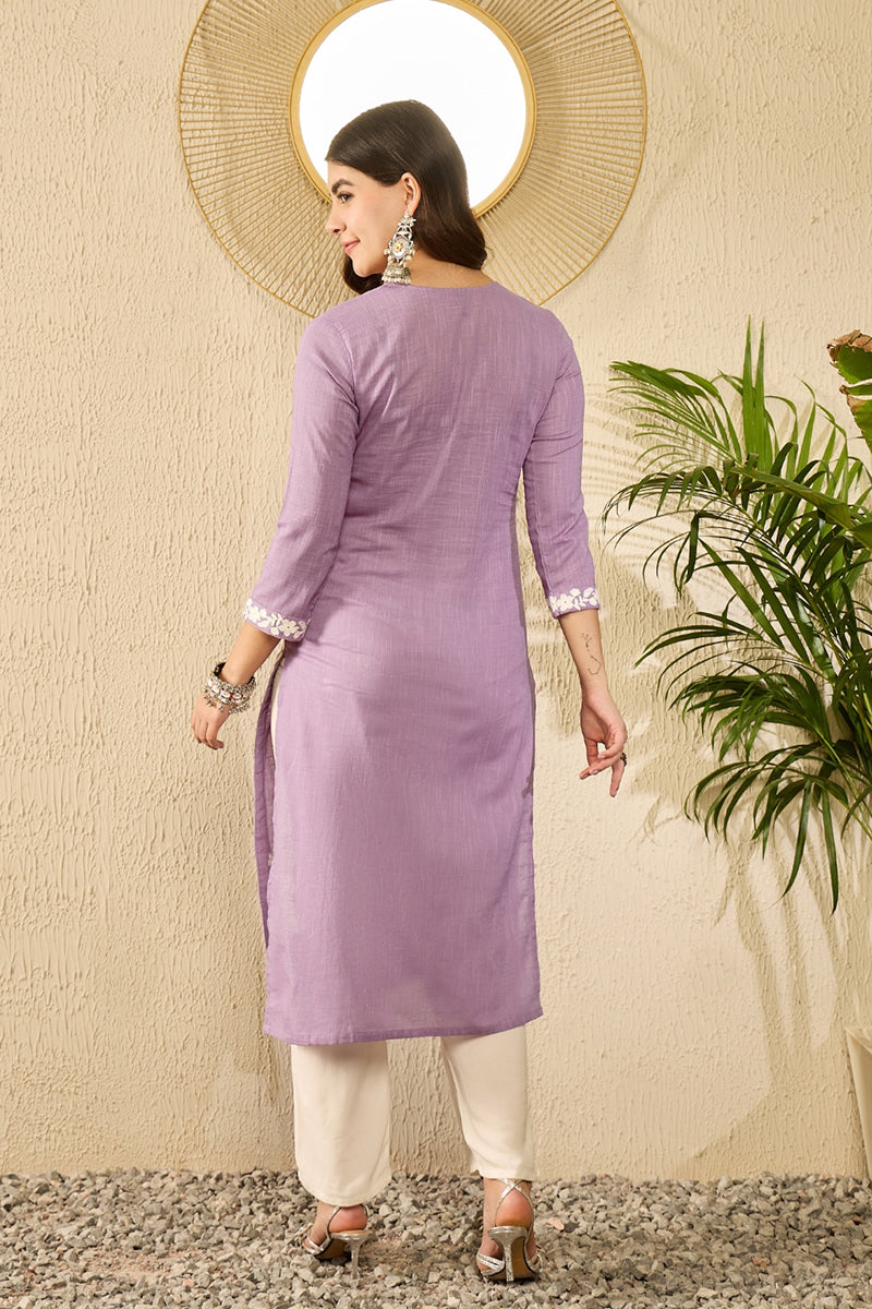 Lavender Viscose Rayon Solid Embroidered Straight Kurta VCK9787