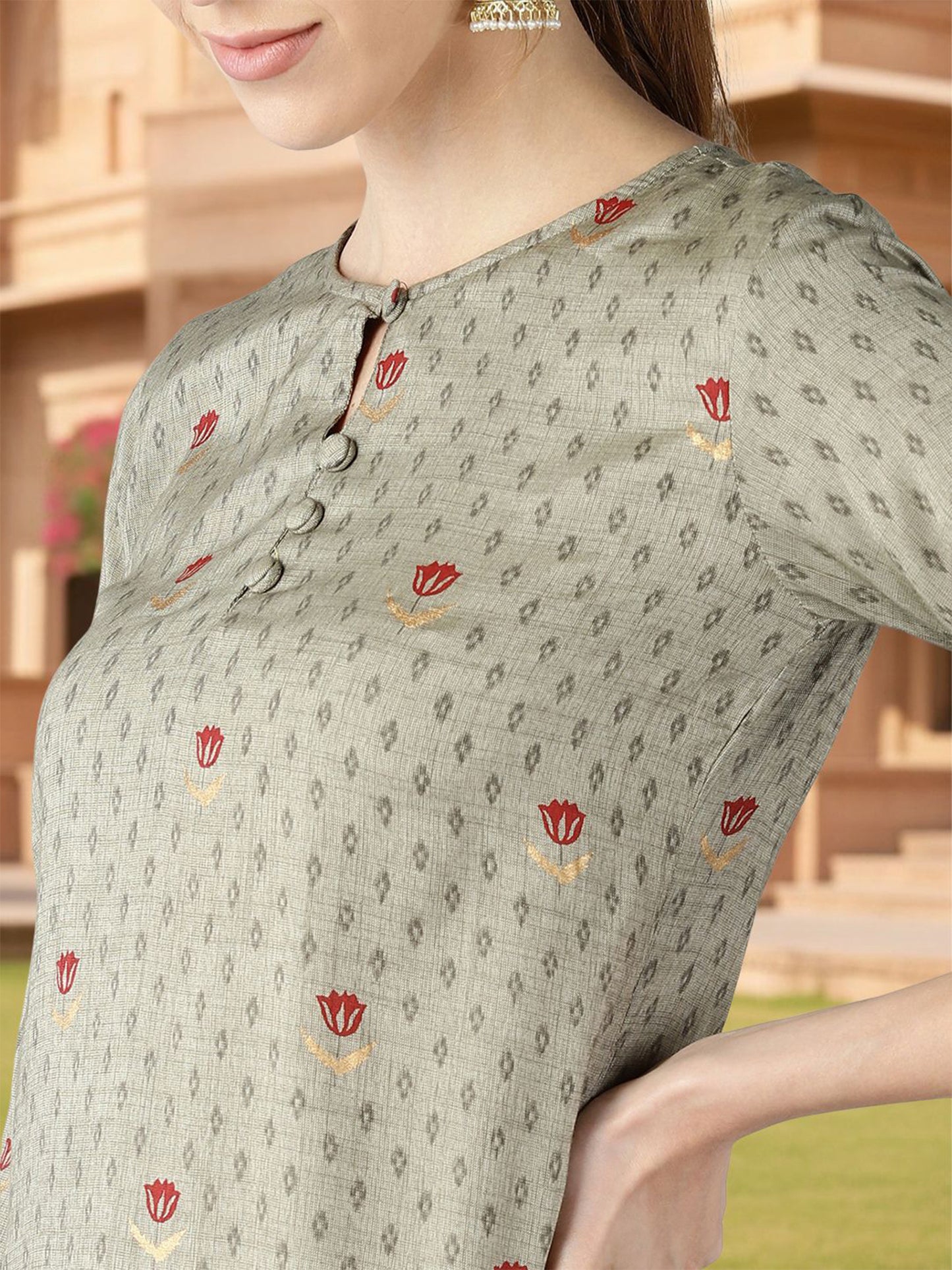 Olive Viscose Rayon Solid Printed Straight Kurta VCK9791