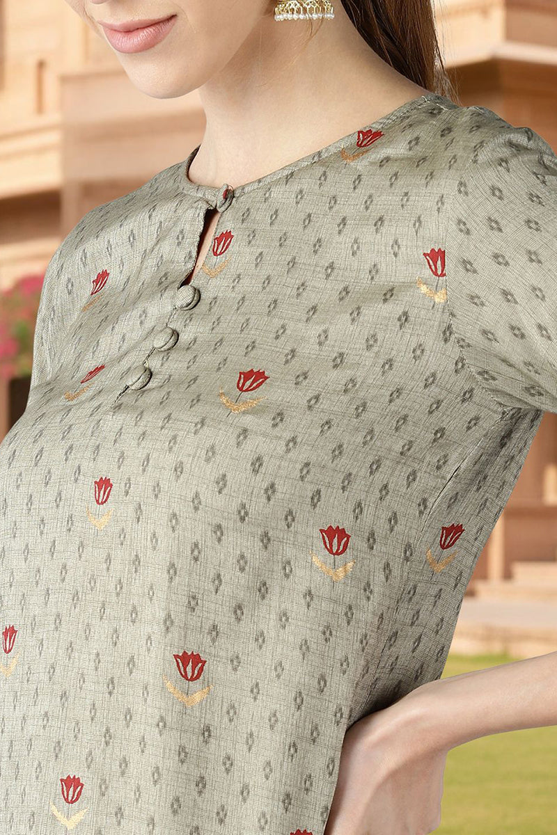 Olive Viscose Rayon Solid Printed Straight Kurta VCK9791