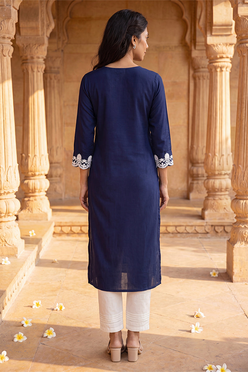 Ahika Womens Blue Viscose Rayon Solid Embroidered Regular Kurta VCK9803