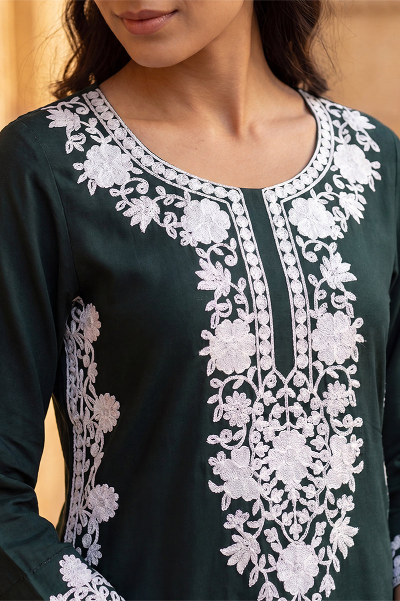Ahika Womens Green Viscose Rayon Solid Embroidered Regular Kurta VCK9818