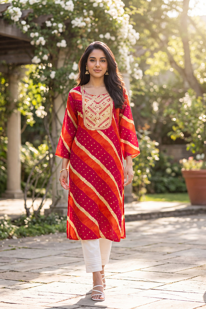 Ahika Women's Multicolor Leheriya Printed Rayon Kurta VCK9831