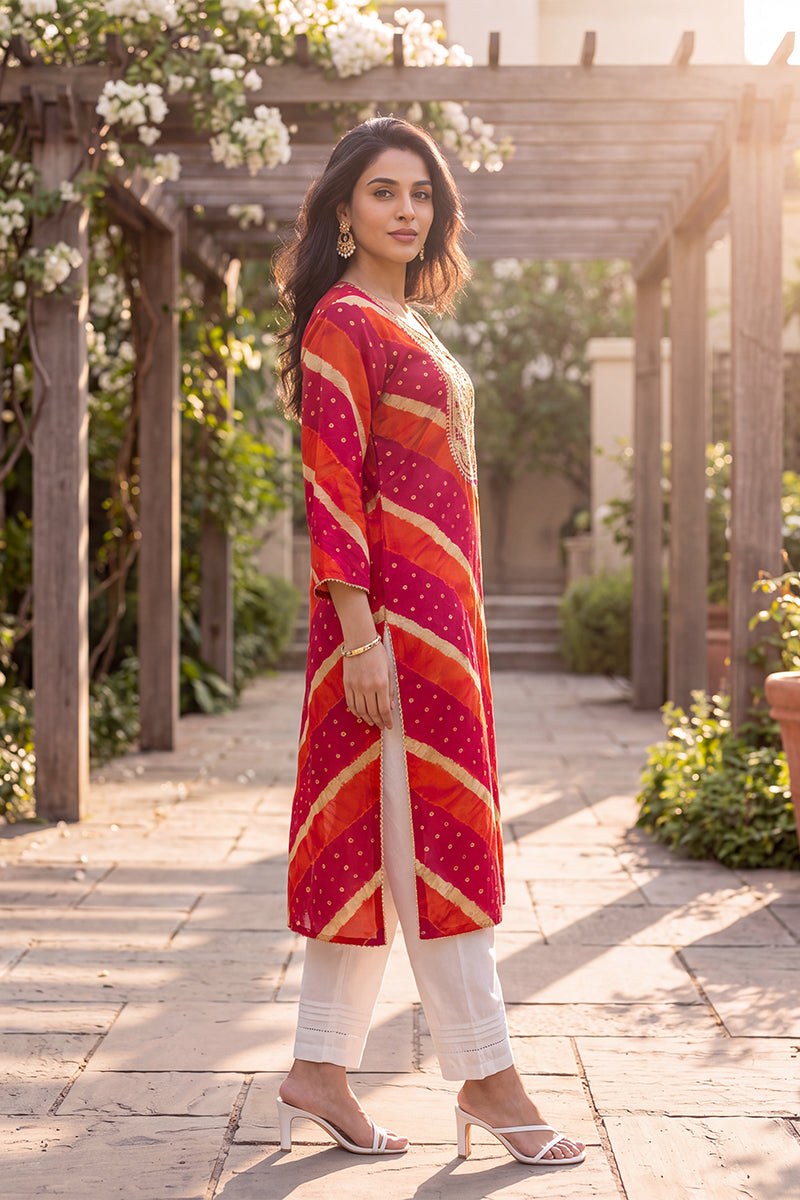Ahika Women's Multicolor Leheriya Printed Rayon Kurta VCK9831