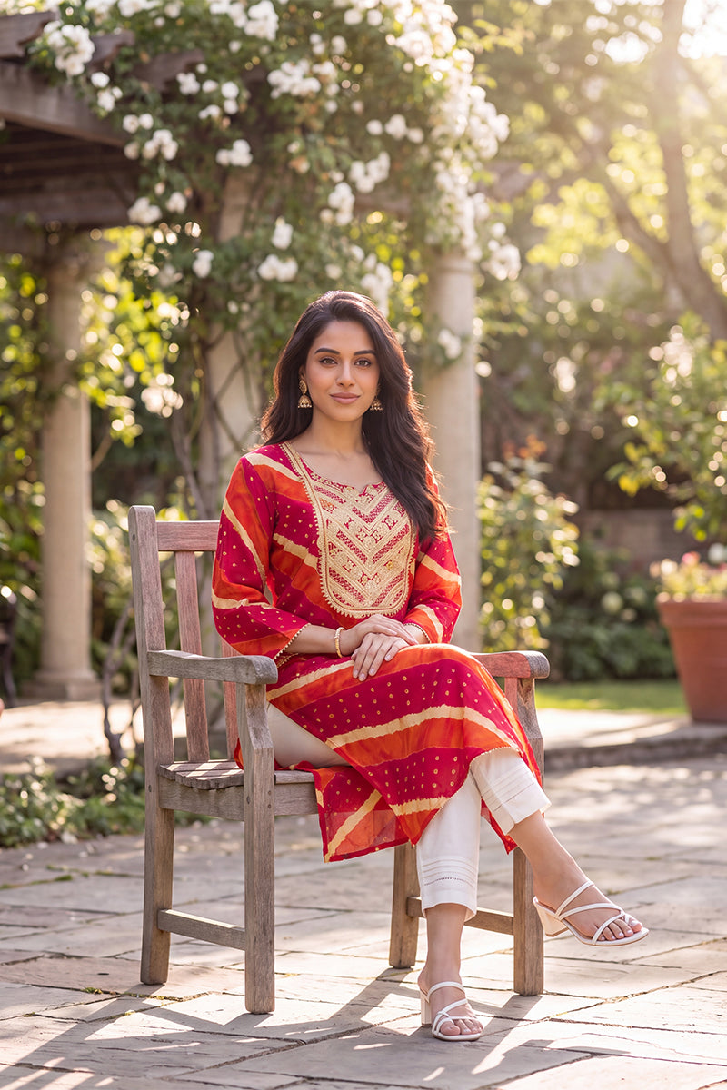Ahika Women's Multicolor Leheriya Printed Rayon Kurta VCK9831