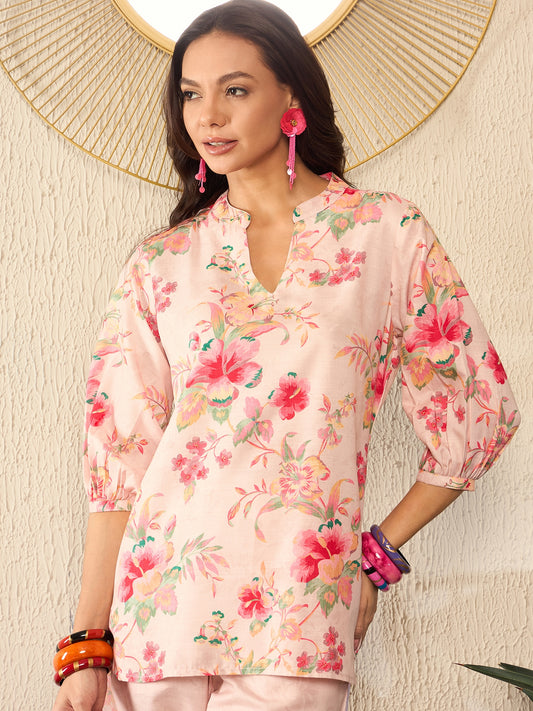 Cream Rayon Blend Floral Printed Coord Sets VCORD1079