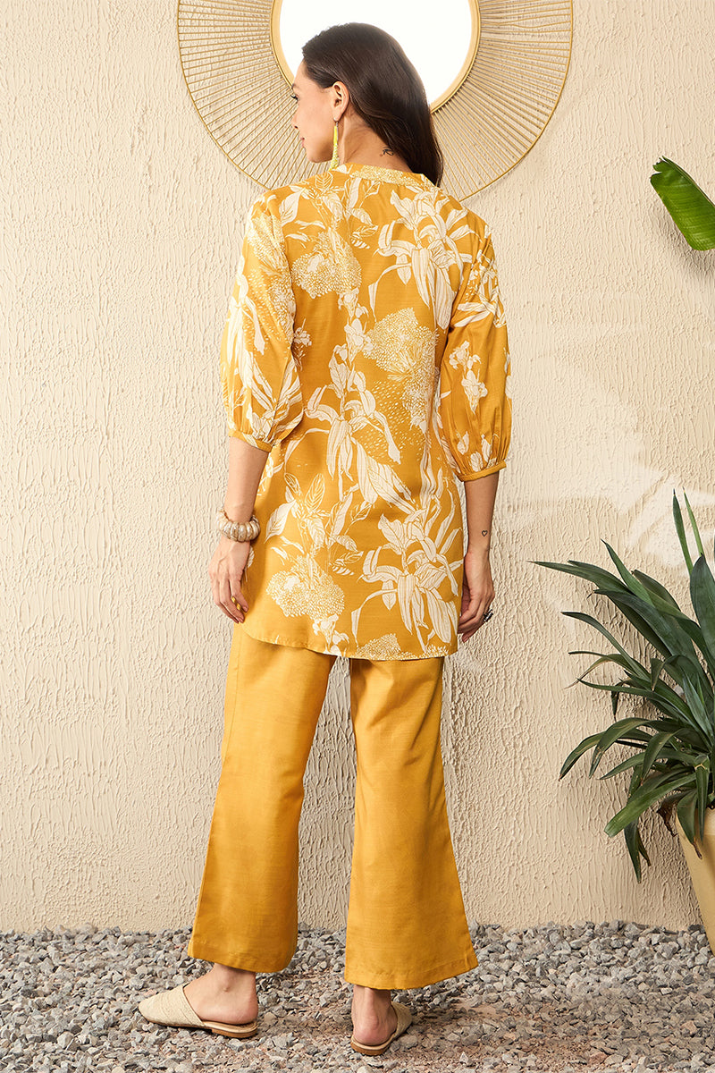 Mustard Rayon Blend Floral Printed Co-Ord Set VCORD1083