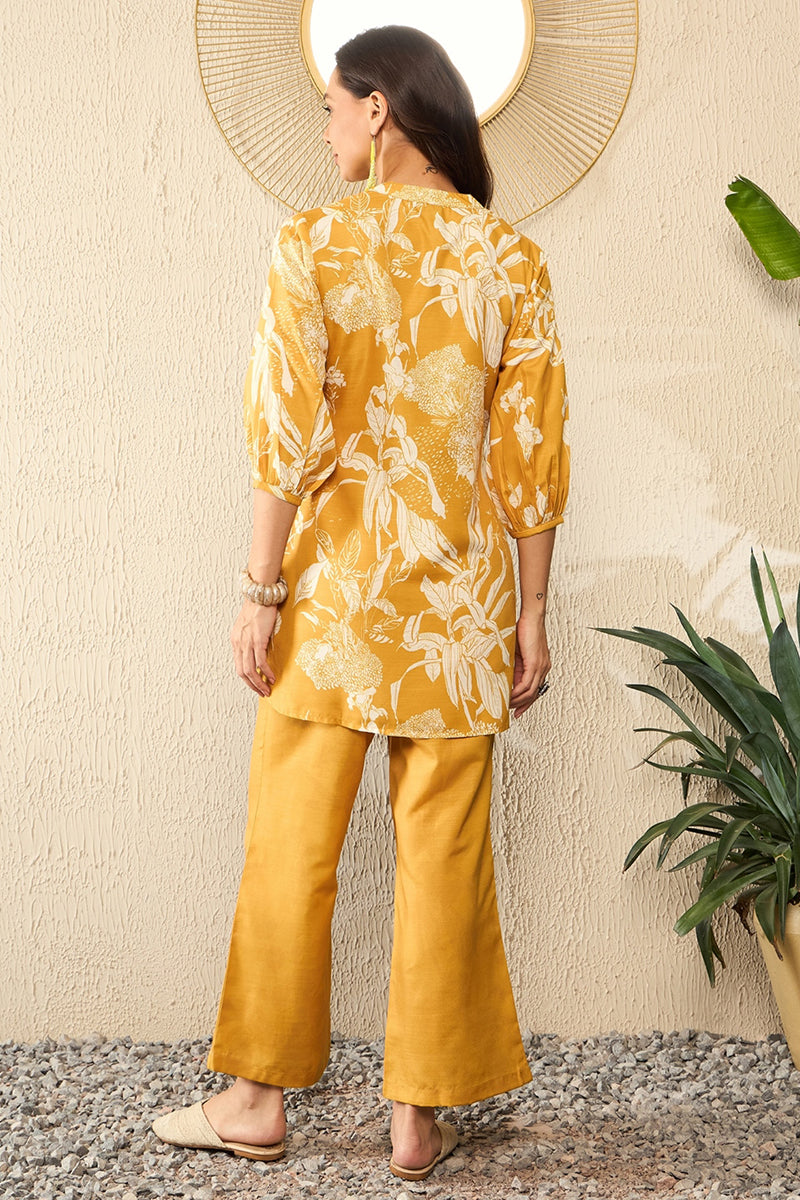 Mustard Rayon Blend Floral Printed Co-Ord Set VCORD1083