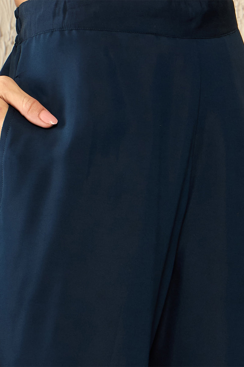 Blue Silk Blend Solid Embroidered Coord Sets VCORD1101