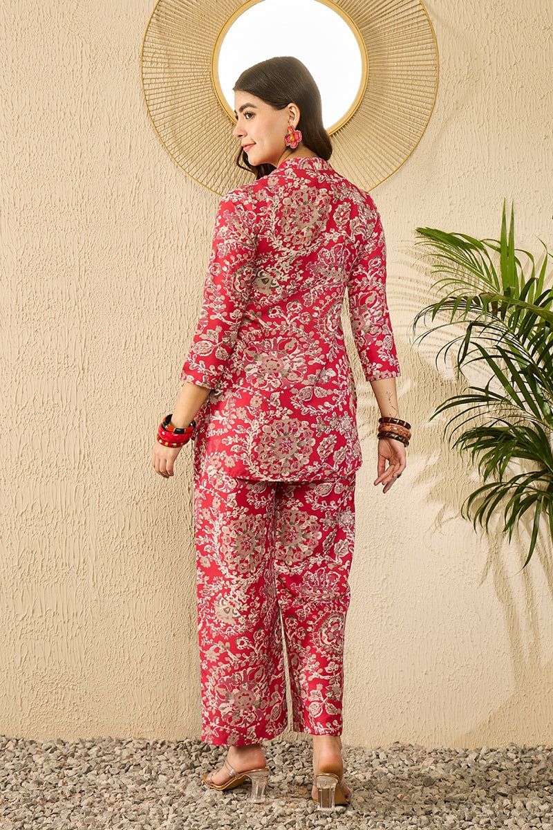 Red Rayon Blend Floral Printed Co-Ord Set VCORD1110