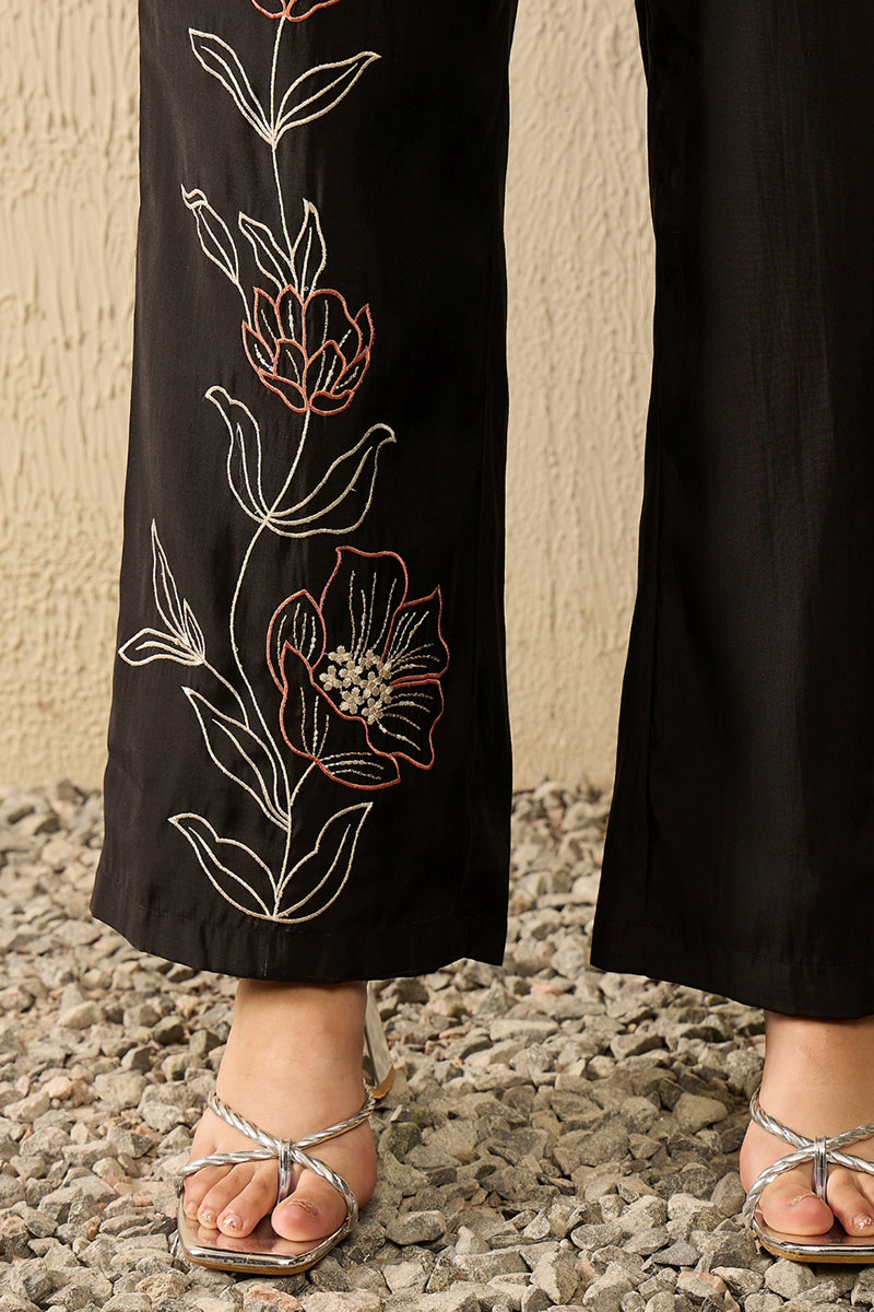 Black Silk Blend Solid Embroidered Coord Sets VCORD1113
