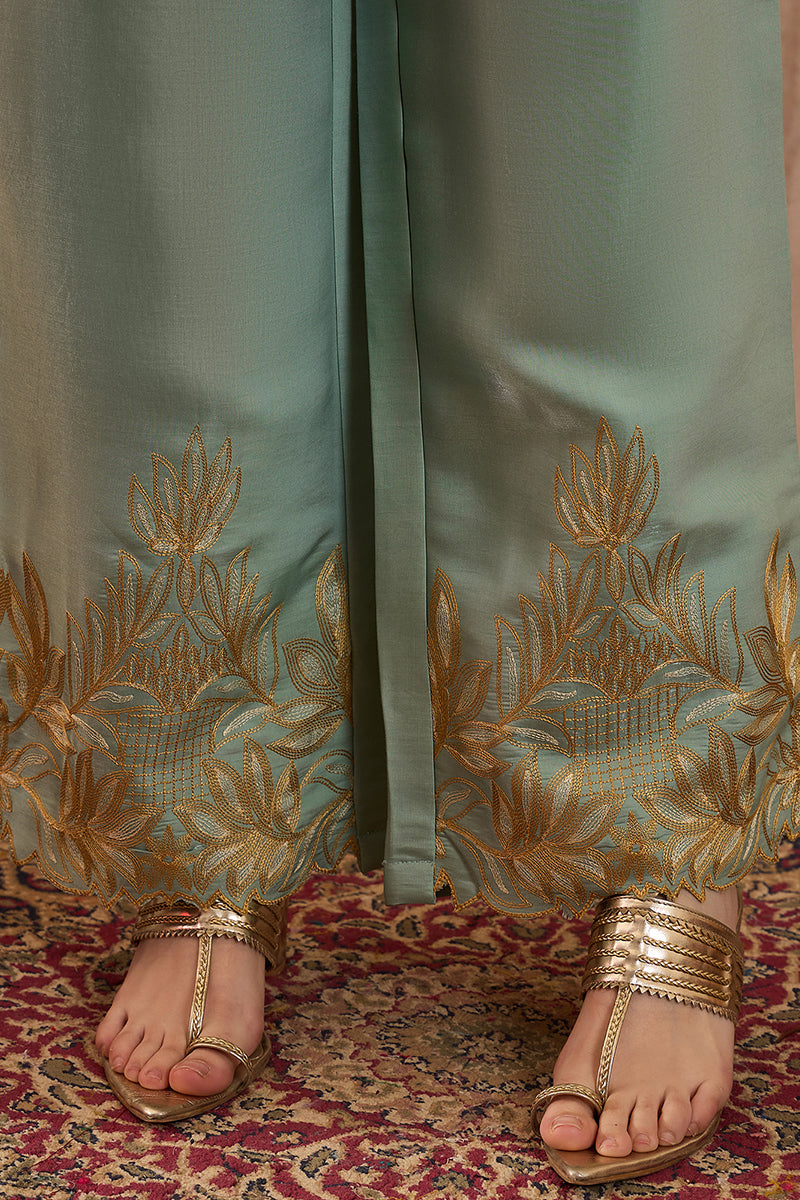 Blue Silk Blend Embroidered Scalloped Coord Sets VCORD1147