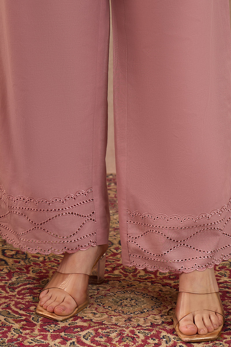 Pink Pure Cotton Embroidered Straight Coord Sets VCORD1166