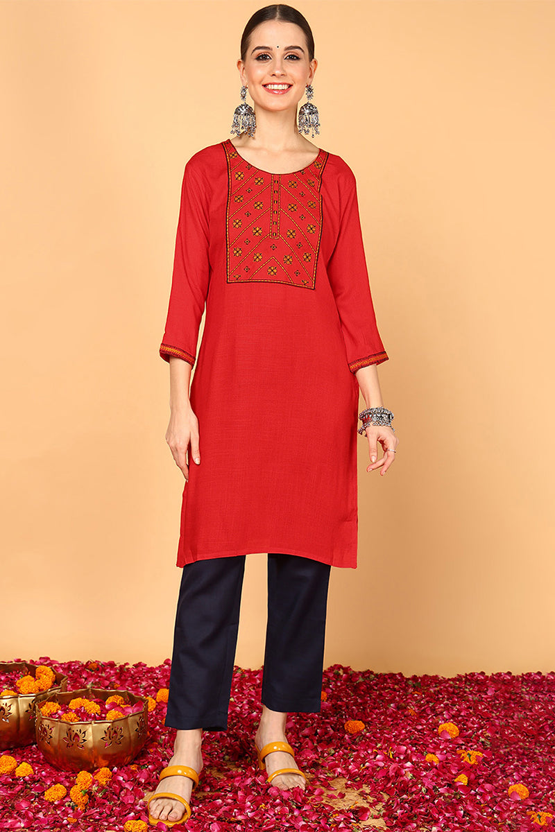 Tyohaar Red Straight Kurti With Pants at Rs 3199.00 | Kurti With Pants,  कुरती पैंट सेट - Anokherang Collections OPC Private Limited, Delhi | ID:  26029709955