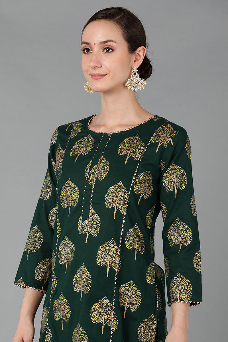 Dark Green Pure Cotton Gotta Patti Kurta Set VKSET1017