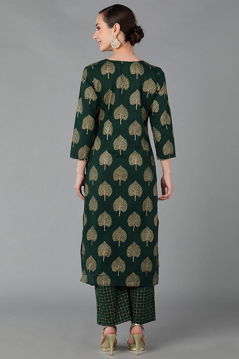 Dark Green Pure Cotton Gotta Patti Kurta Set VKSET1017