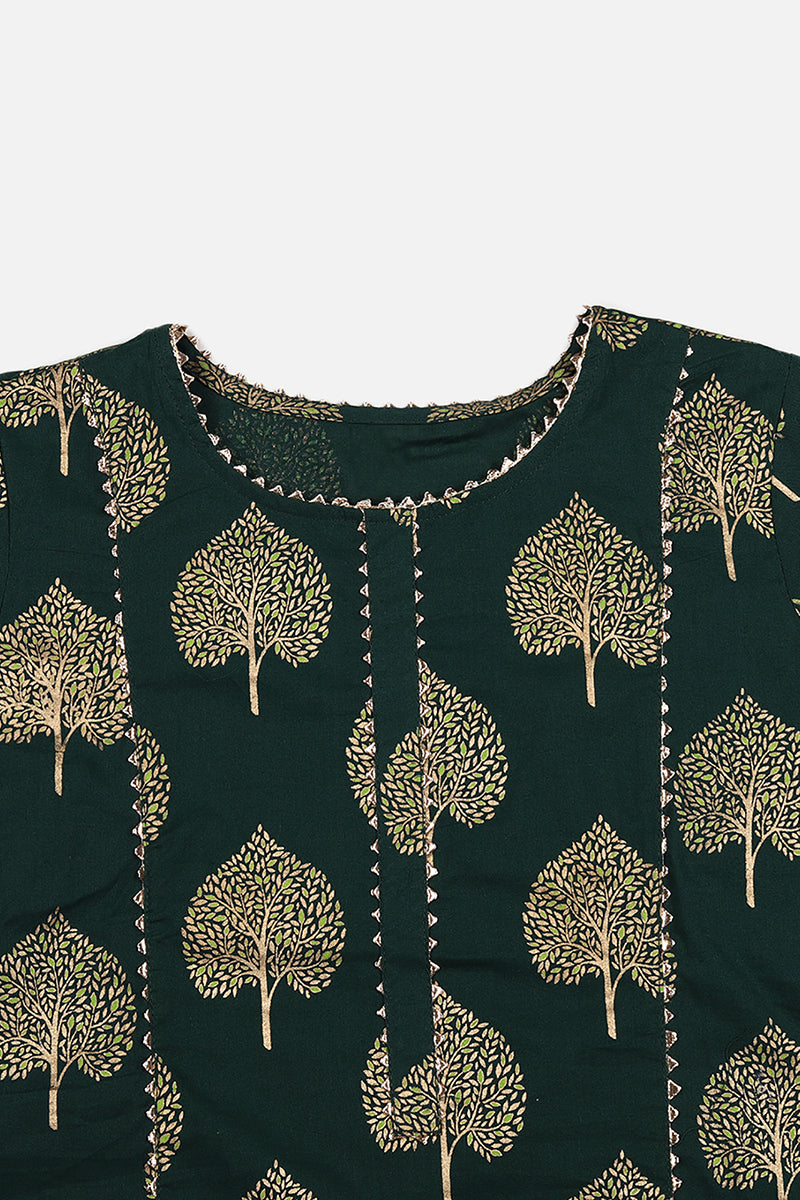 Dark Green Pure Cotton Gotta Patti Kurta Set VKSET1017