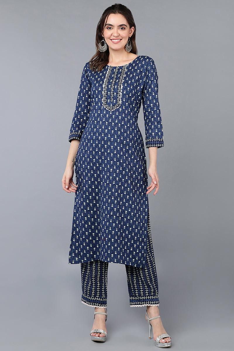 Women Blue Silk Straight Indian Kurta With Pants & Dupatta Set Dress | eBay