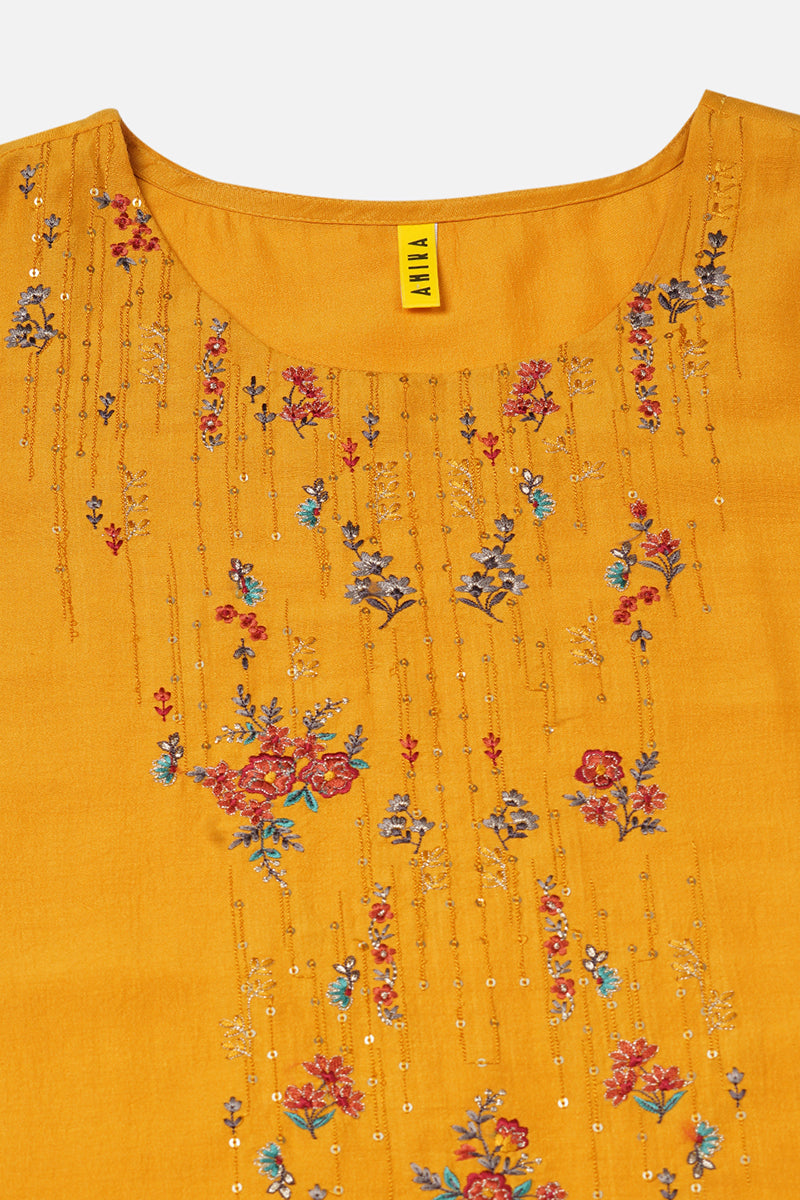 Yellow Silk Blend Ethnic Motifs Straight Kurta Set VKSET1450