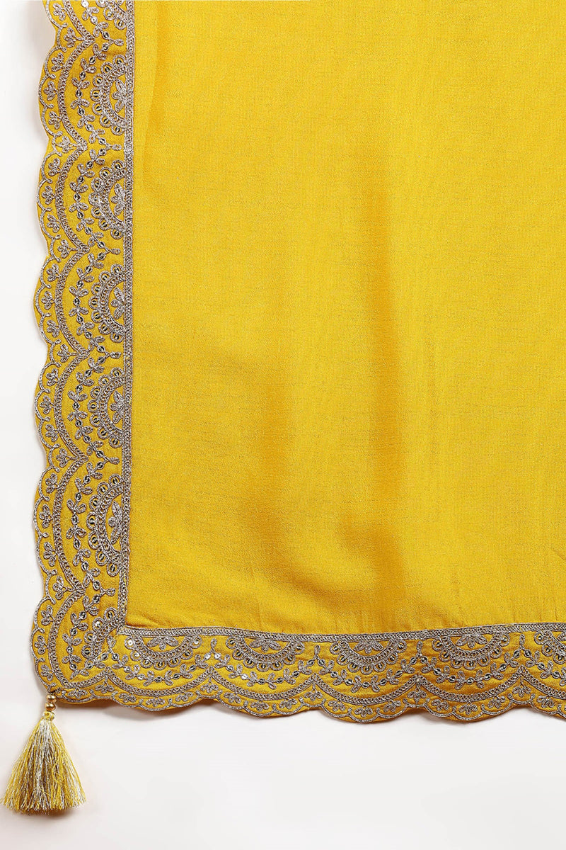 Mustard Yellow Silk Blend Solid Embroidered Anarkali Kurta Set VKSET1536