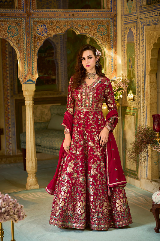 Pink Georgette Solid Embroidered Anarkali Gown with Dupatta VKSET1545