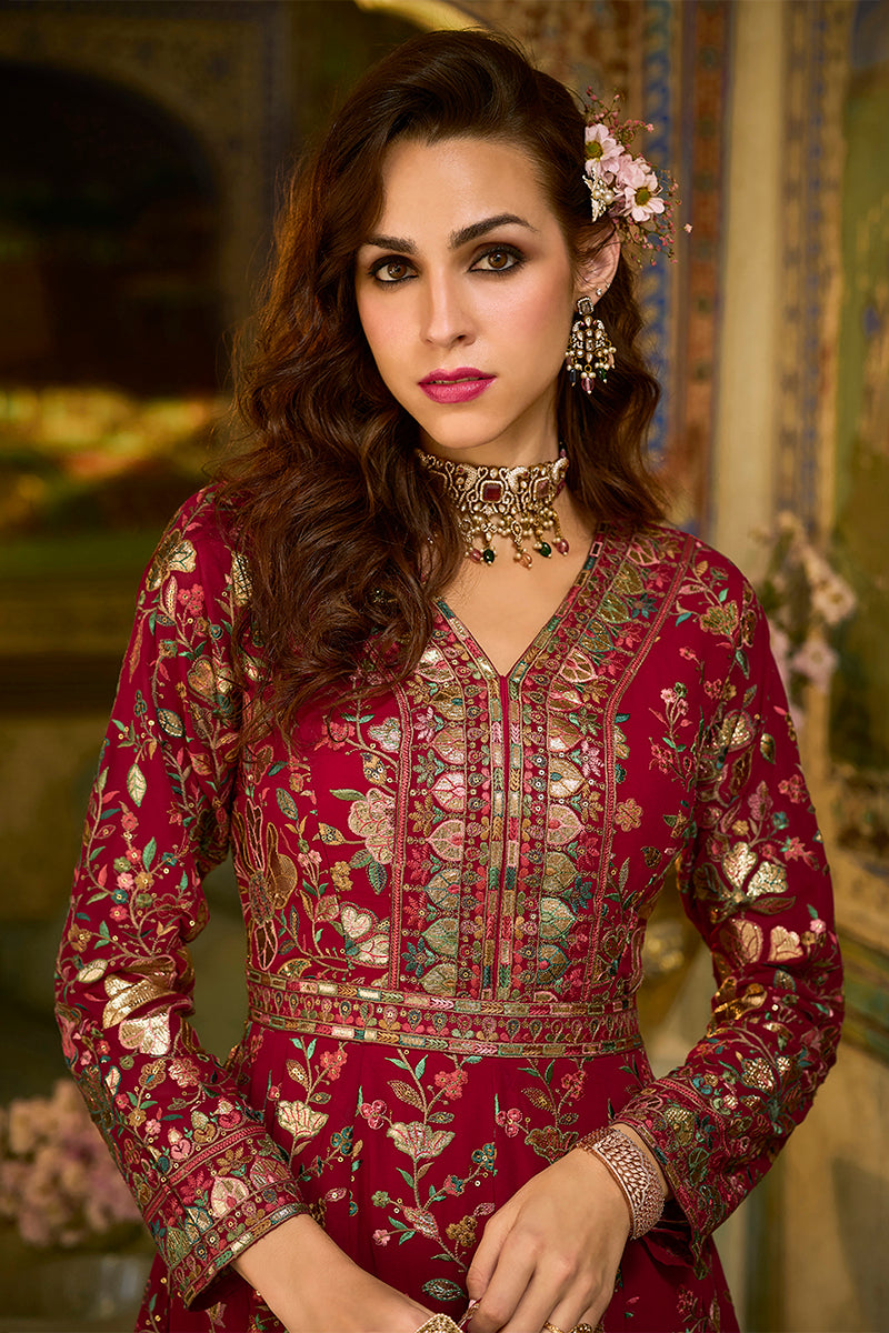 Pink Georgette Solid Embroidered Anarkali Gown with Dupatta VKSET1545