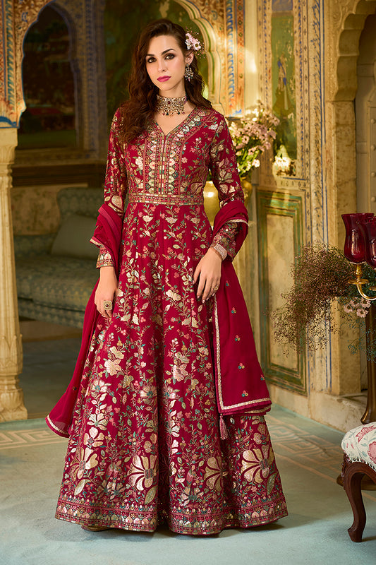 Pink Georgette Solid Embroidered Anarkali Gown with Dupatta VKSET1545