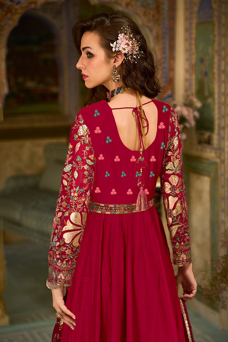 Pink Georgette Solid Embroidered Anarkali Gown with Dupatta VKSET1545