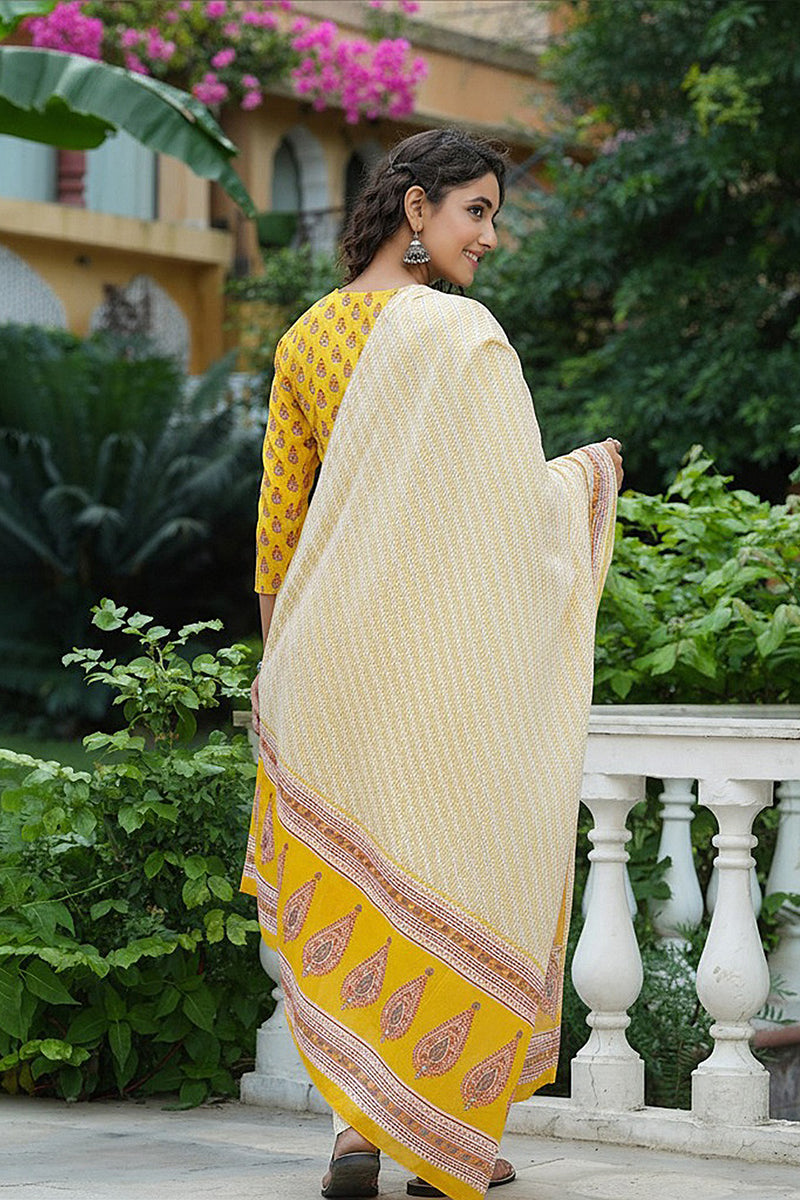 Yellow Rayon Blend Straight Suit Set VKSKD1042