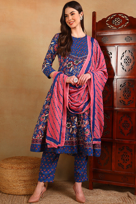 Blue Rayon Blend Anarkali Suit Set VKSKD1229